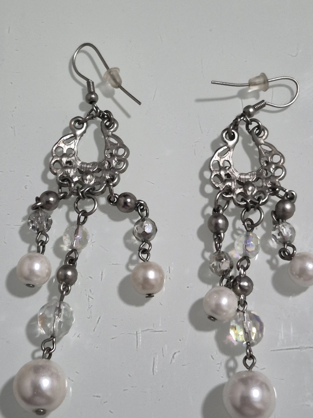 Chandelier Dangle Earrings with Pearls and Crystals - photo 3