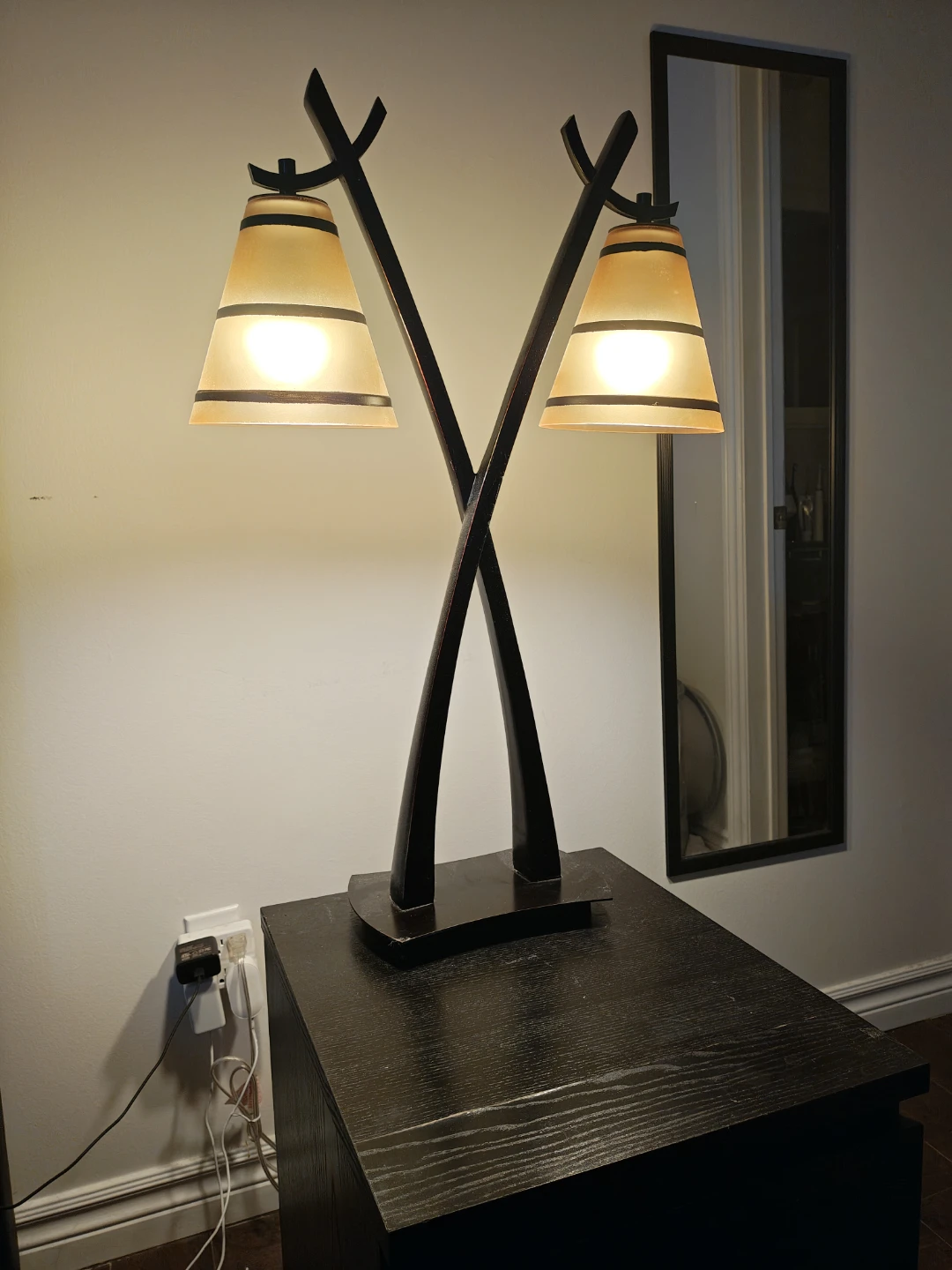 Double Table Lamp with Yellow Shades