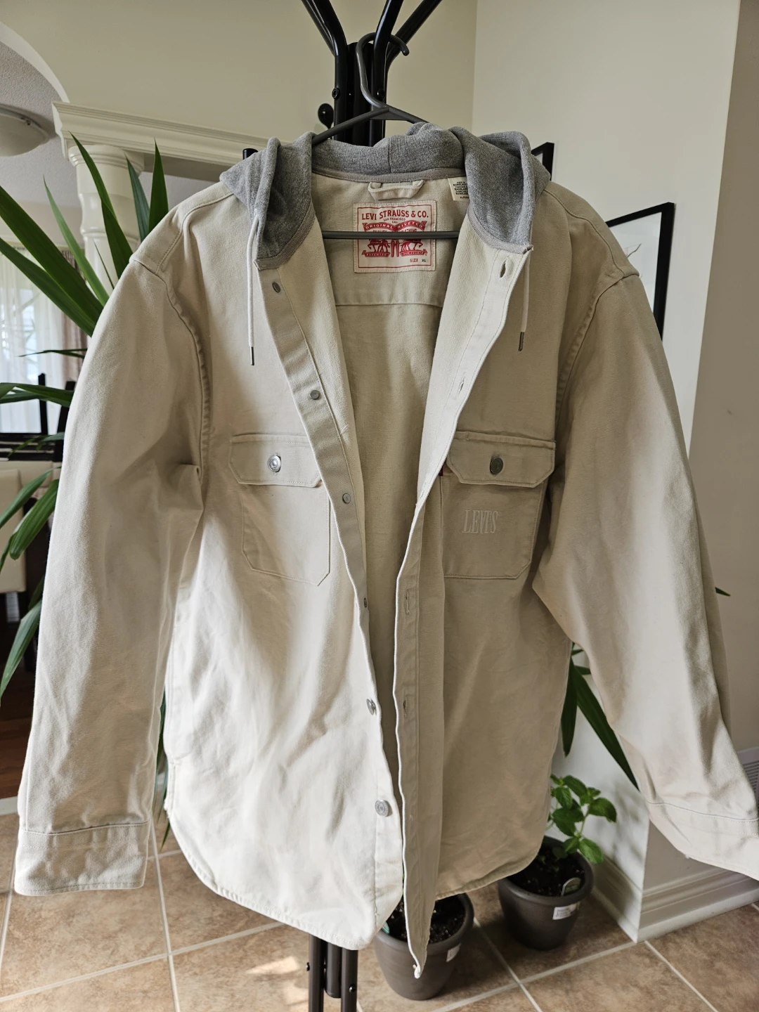 Levi's Beige Hooded Utility Shirt Jacket XL