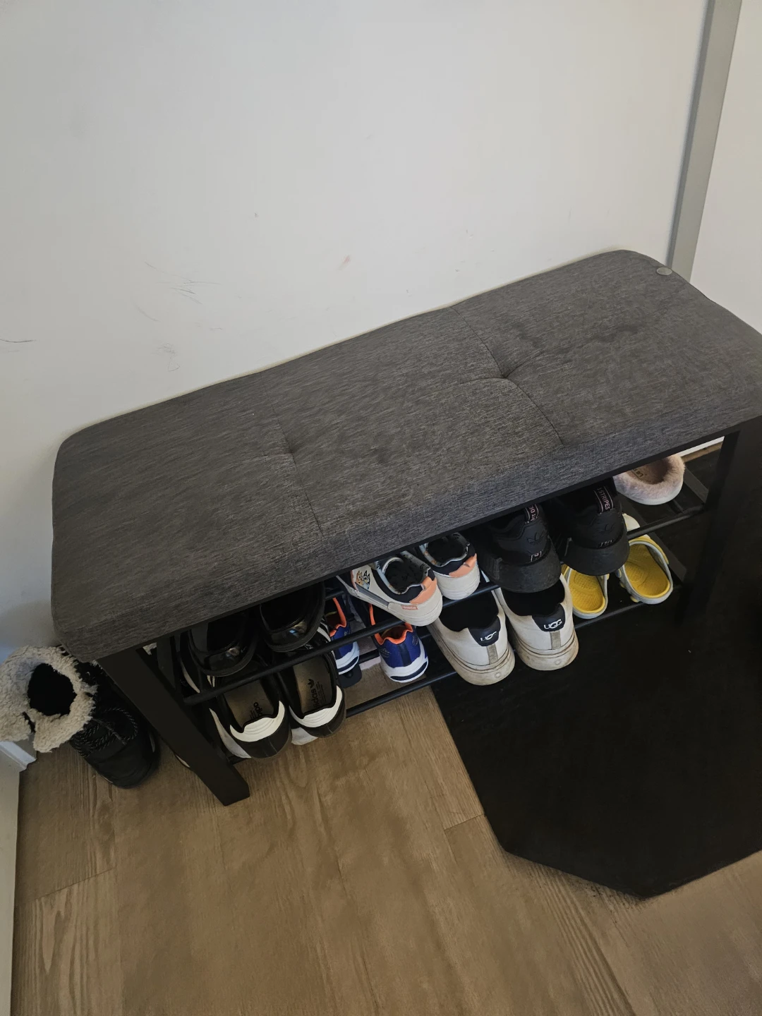 Grey Upholstered Shoe Rack Bench with Storage