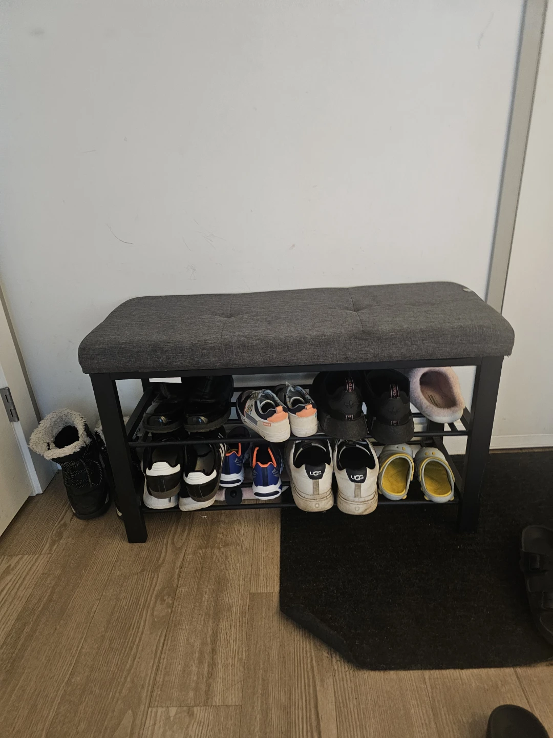 Grey Upholstered Shoe Rack Bench with Storage - photo 2