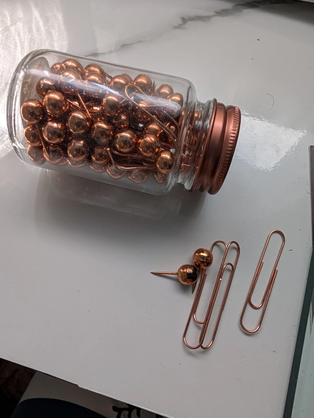 Copper Push Pins in Glass Jar