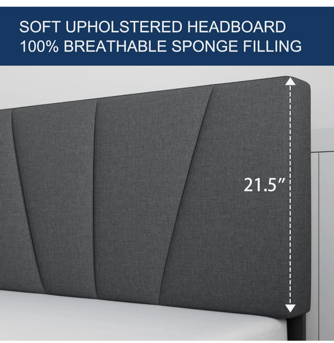 Full Size Upholstered Bed Frame with Headboard & Mattress - Grey - photo 3