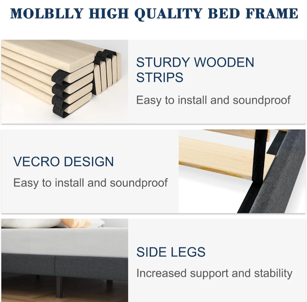 Full Size Upholstered Bed Frame with Headboard & Mattress - Grey - photo 4
