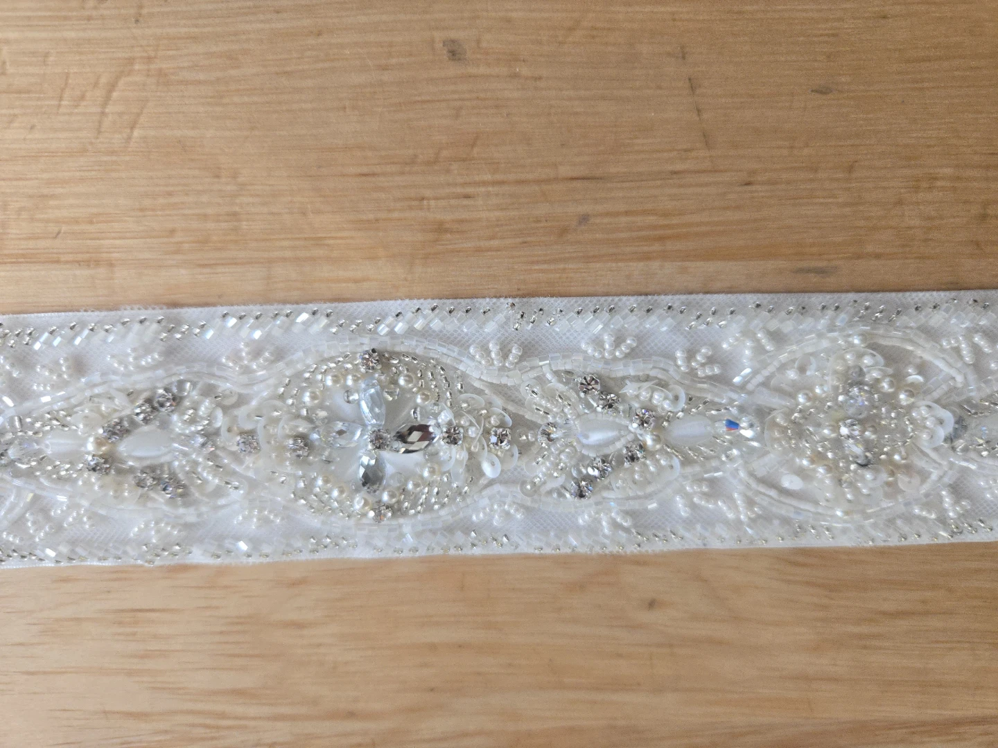 White Beaded Bridal Belt Sash - photo 2