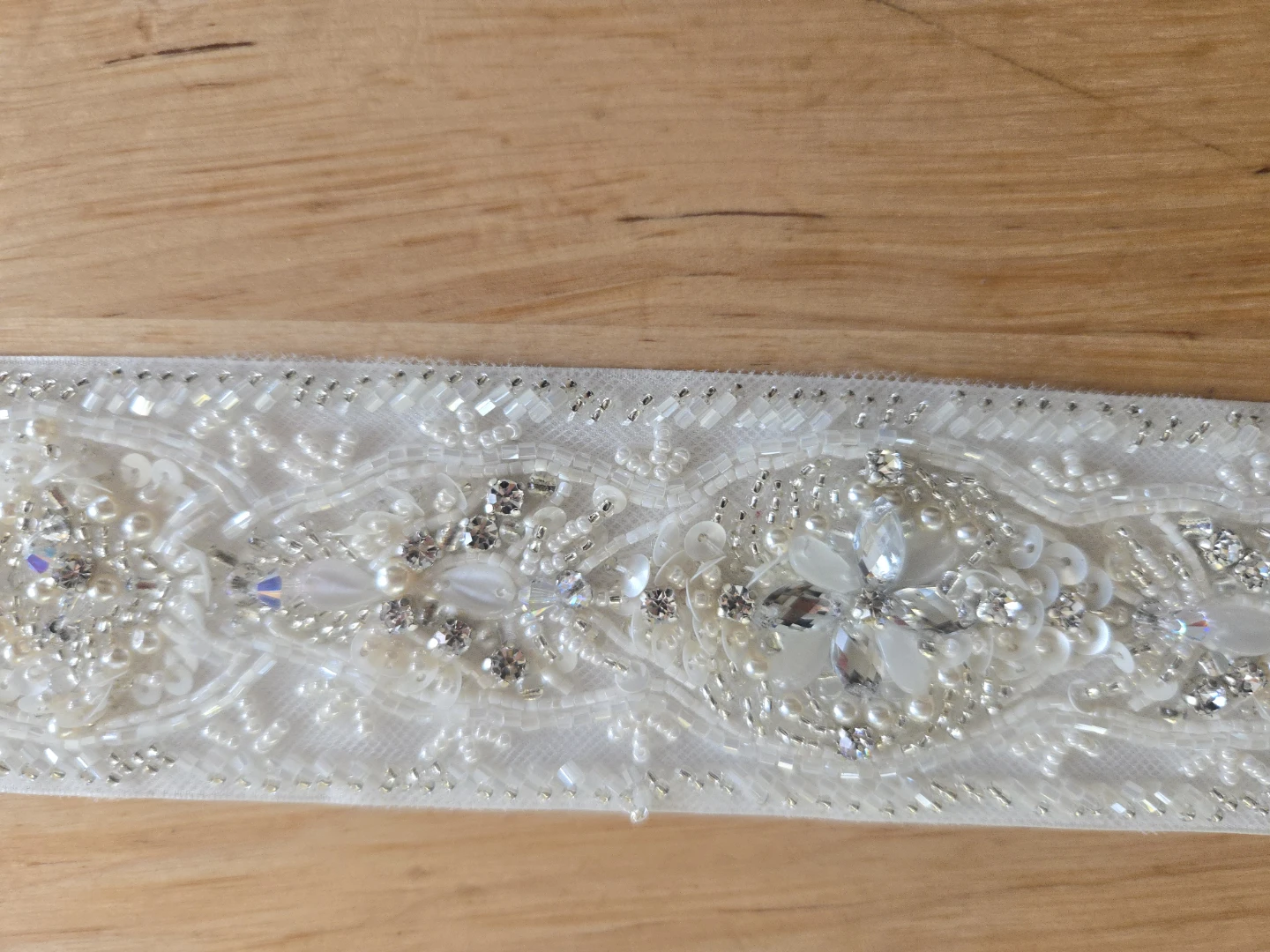 White Beaded Bridal Belt Sash - photo 3