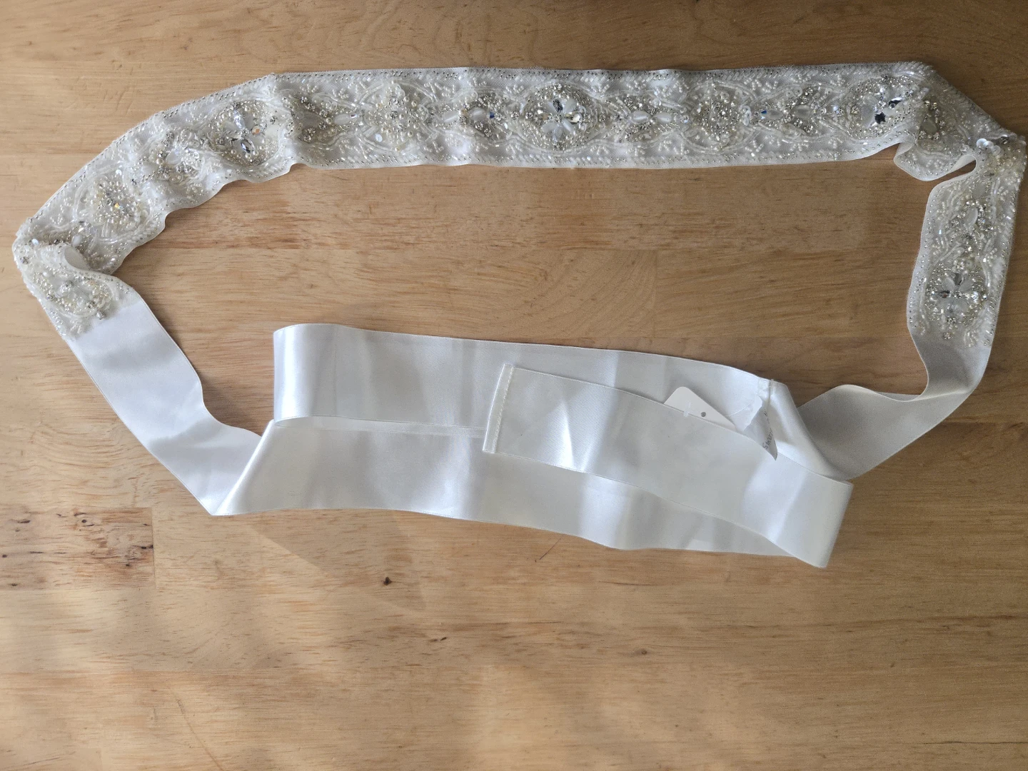 White Beaded Bridal Belt Sash - photo 4