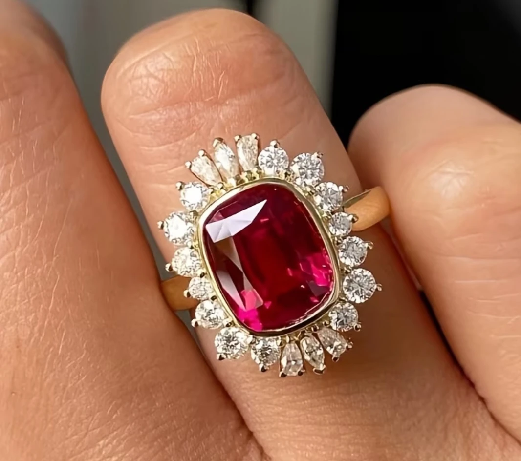 Elegant Synthetic Ruby Gemstone with Cubic Zirconia Ring