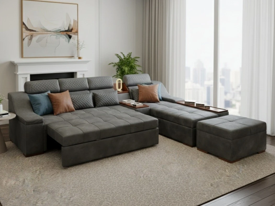 Grey Sectional Sofa with Ottoman