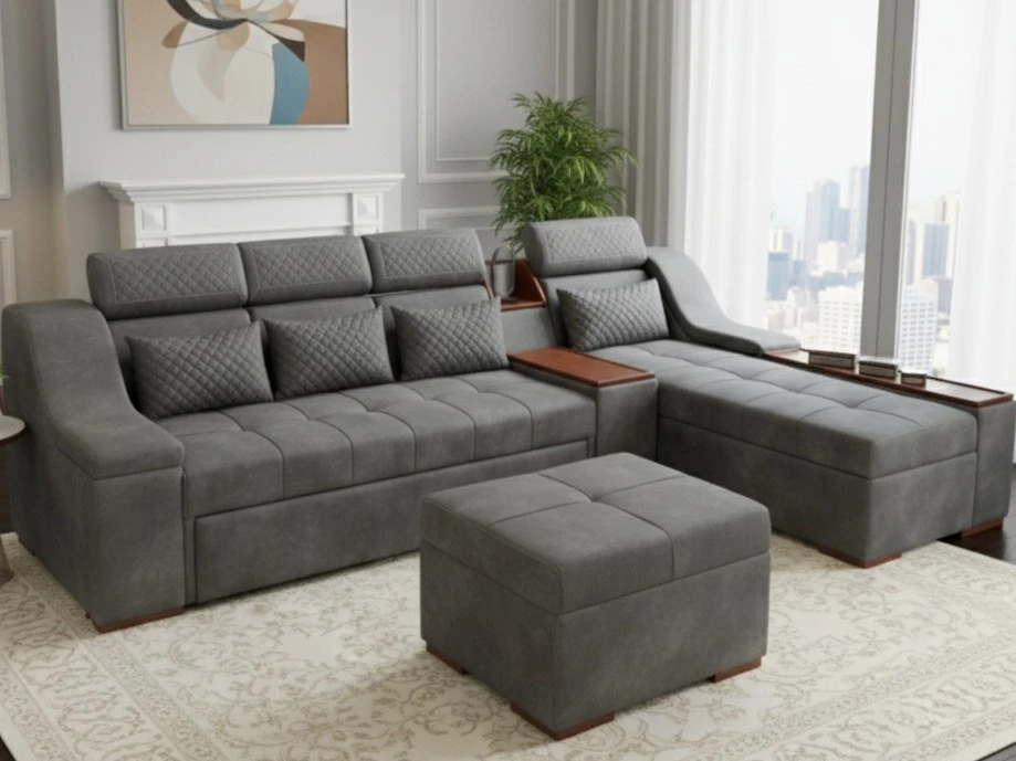 Grey Sectional Sofa with Ottoman - photo 2