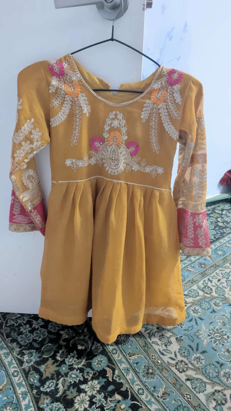 Yellow Embroidered Kurti for Girls