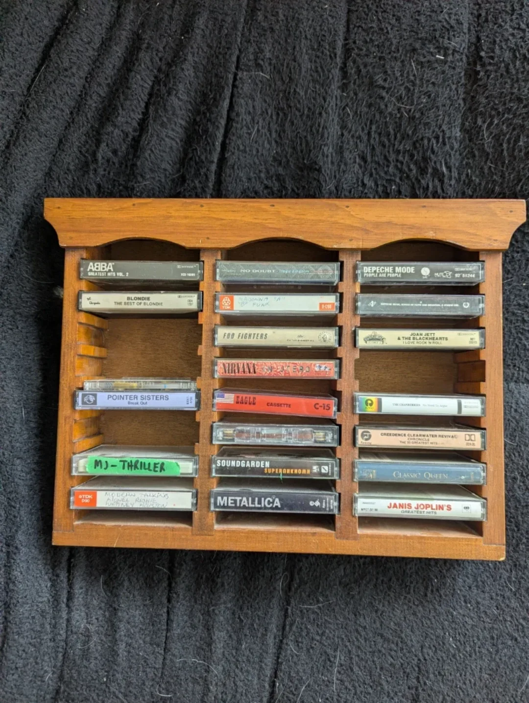 Wooden Cassette Tape Holder with Assorted Tapes - photo 2