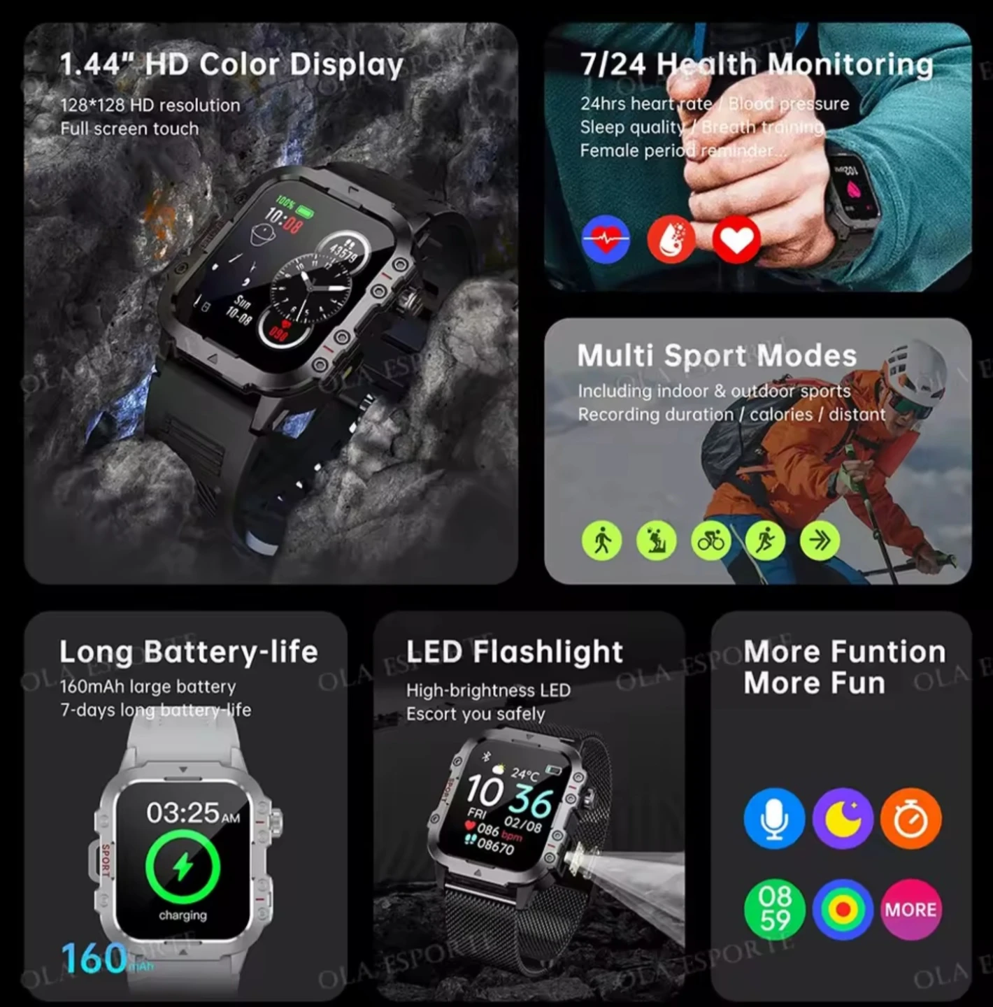 Smartwatch with Health Monitoring and LED Flashlight - photo 2