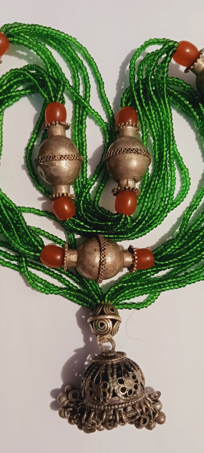Long Beaded Necklace with Silver Pendant & Amber beads - photo 3