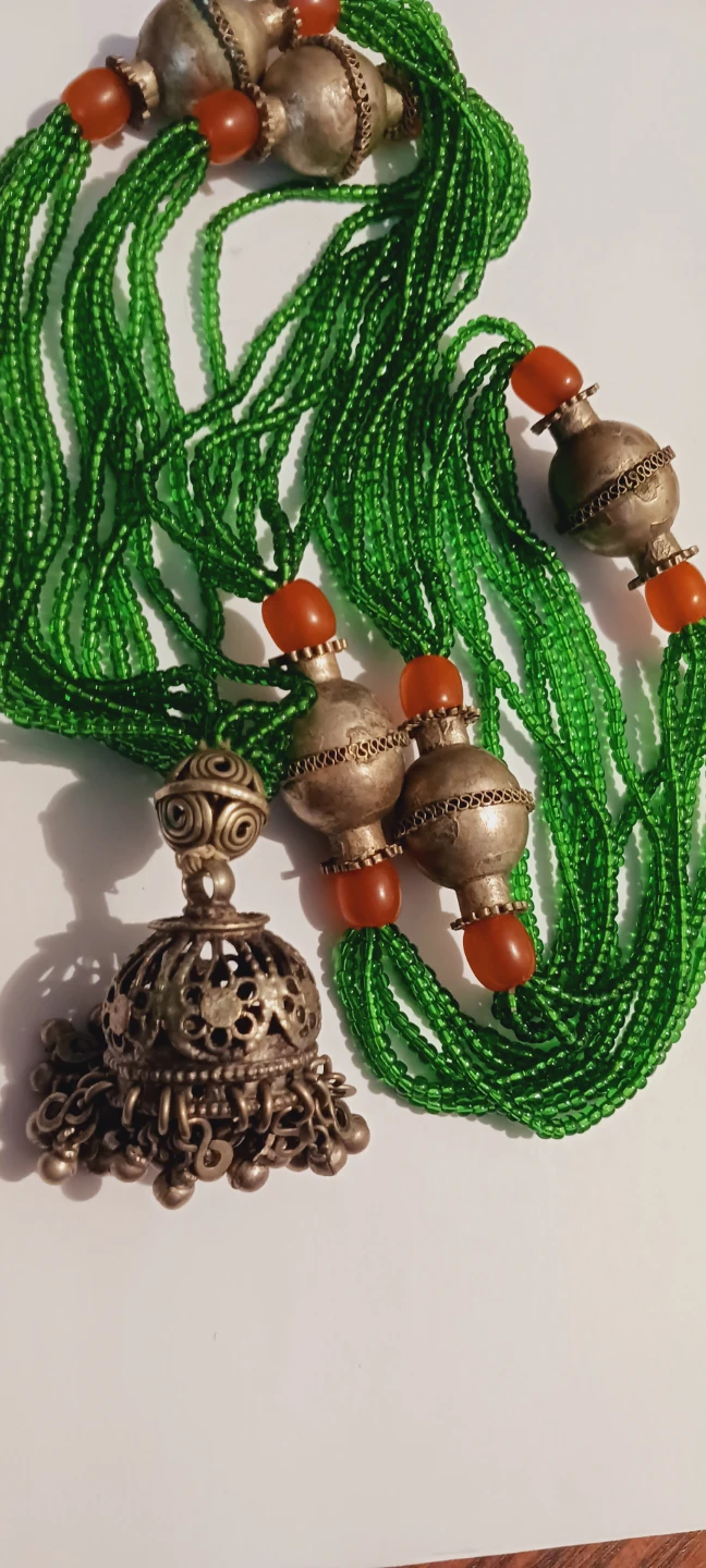Long Beaded Necklace with Silver Pendant & Amber beads - photo 4
