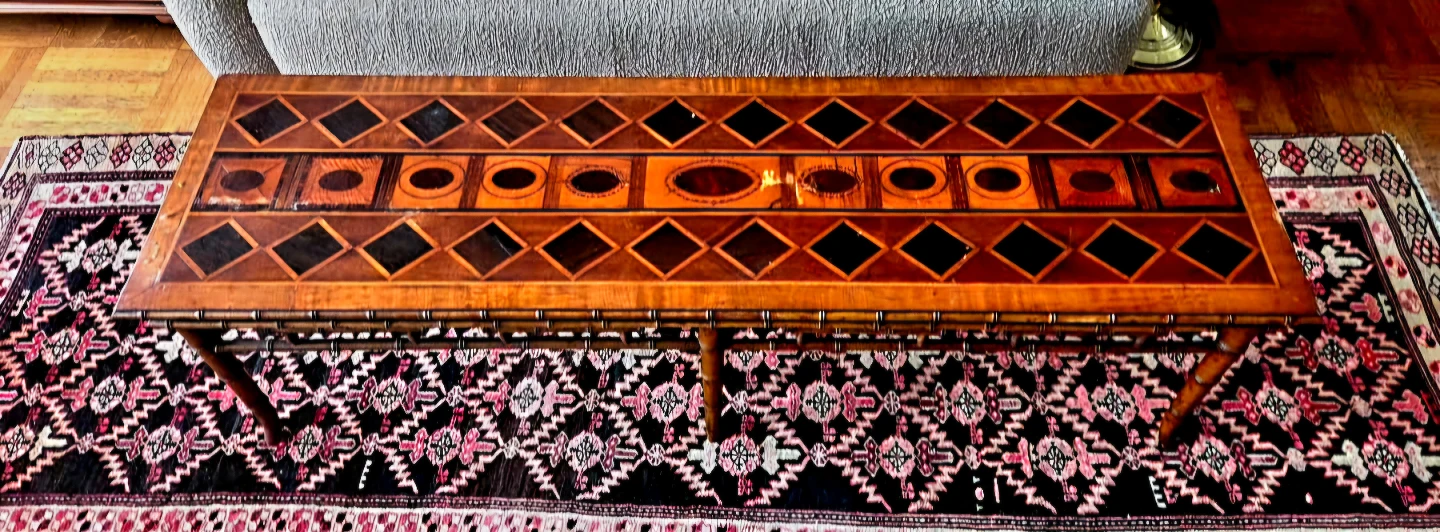Vintage Geometric Design Bamboo Top Hallway Bench/Coffee Table