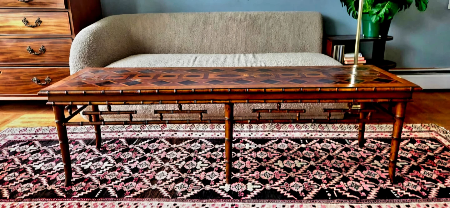 Vintage Geometric Design Bamboo Top Hallway Bench/Coffee Table - photo 2