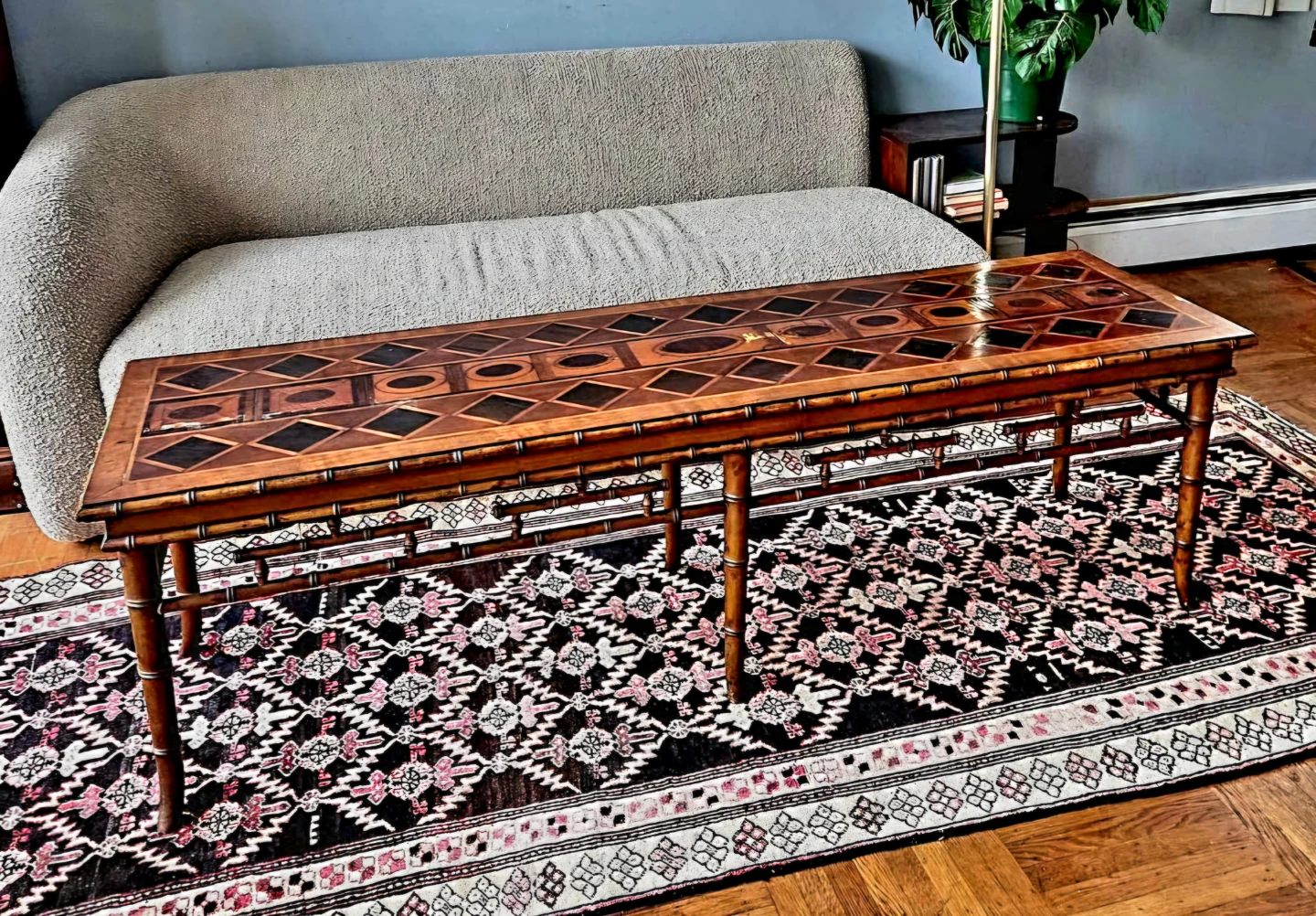 Vintage Geometric Design Bamboo Top Hallway Bench/Coffee Table - photo 3