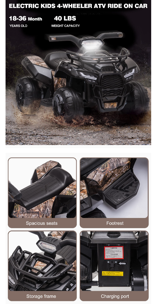 Electric Black Kids 4 Wheeler ATV Ride On Car - photo 3