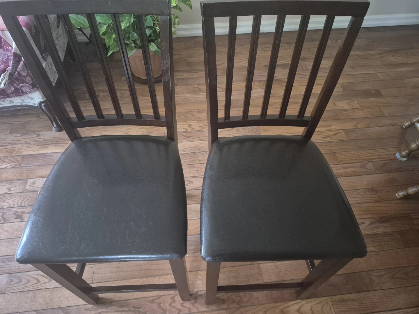 Dark Brown Wooden Bar Stools with Padded Seats - Set of 2