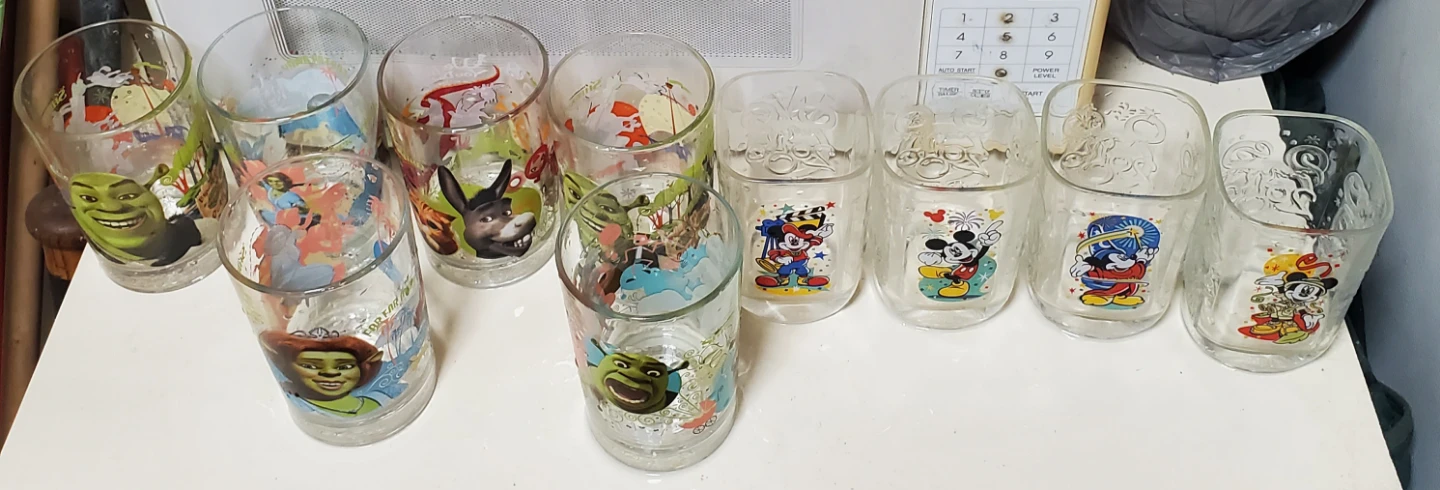 Set of 10 Shrek and Disney Character Glasses