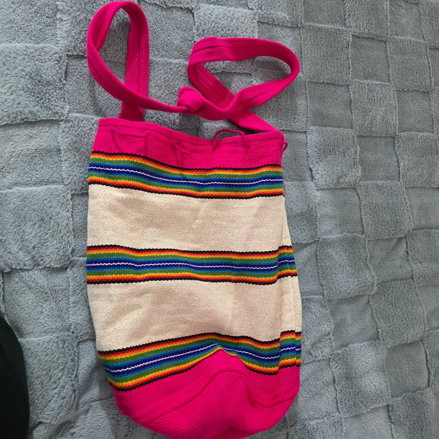 Handwoven Boho Bag with Rainbow Stripes - photo 2