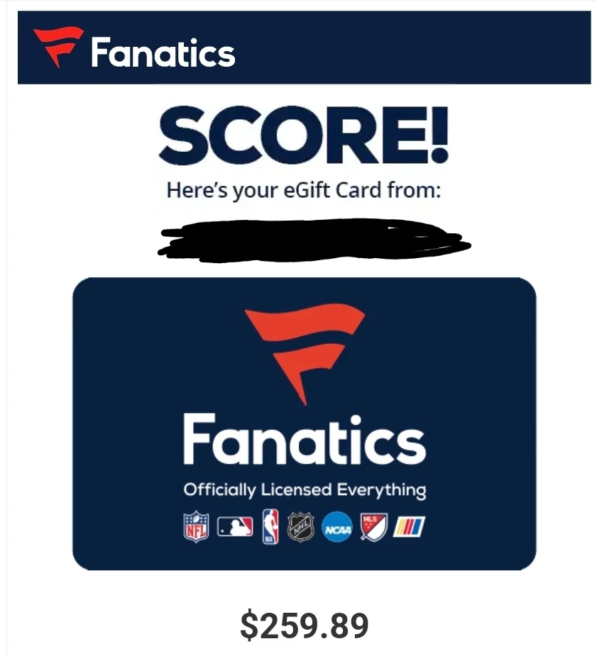 Fanatics $259.89 eGift Card