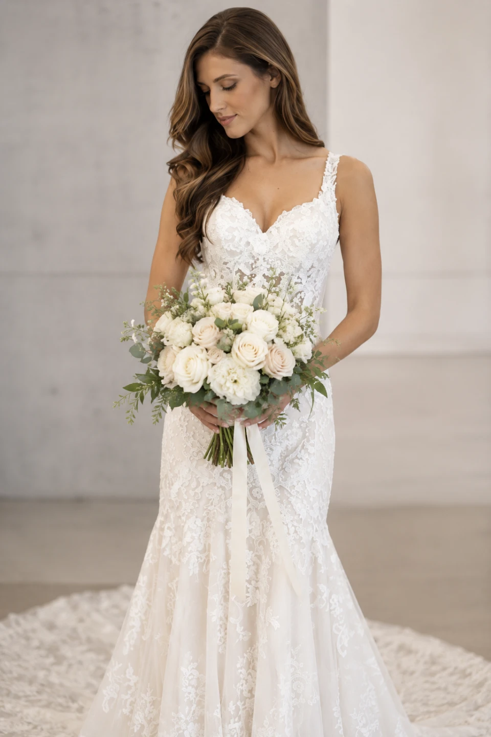Danielle Wedding Dress Ivory Lace Sweep Train Size 12-14