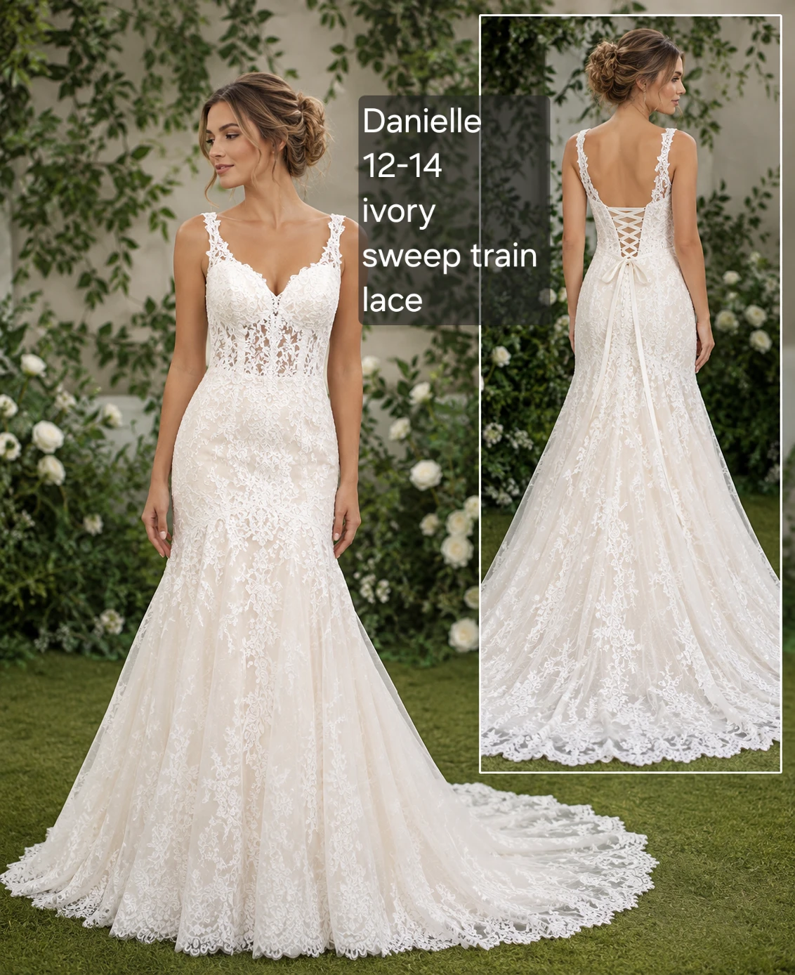 Danielle Wedding Dress Ivory Lace Sweep Train Size 12-14 - photo 2