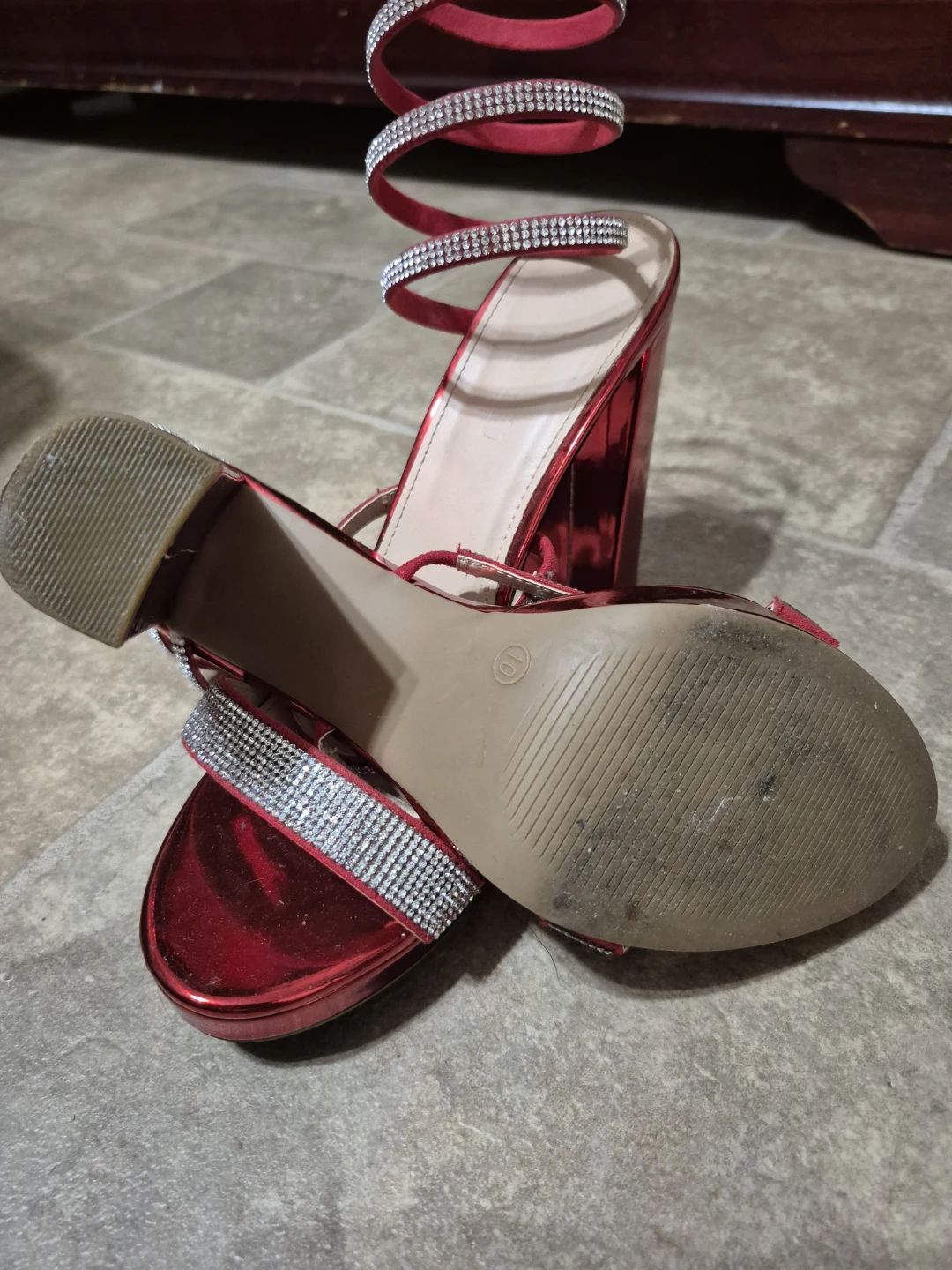 Women's Red Spiral Heel Sandals with Rhinestone - photo 3
