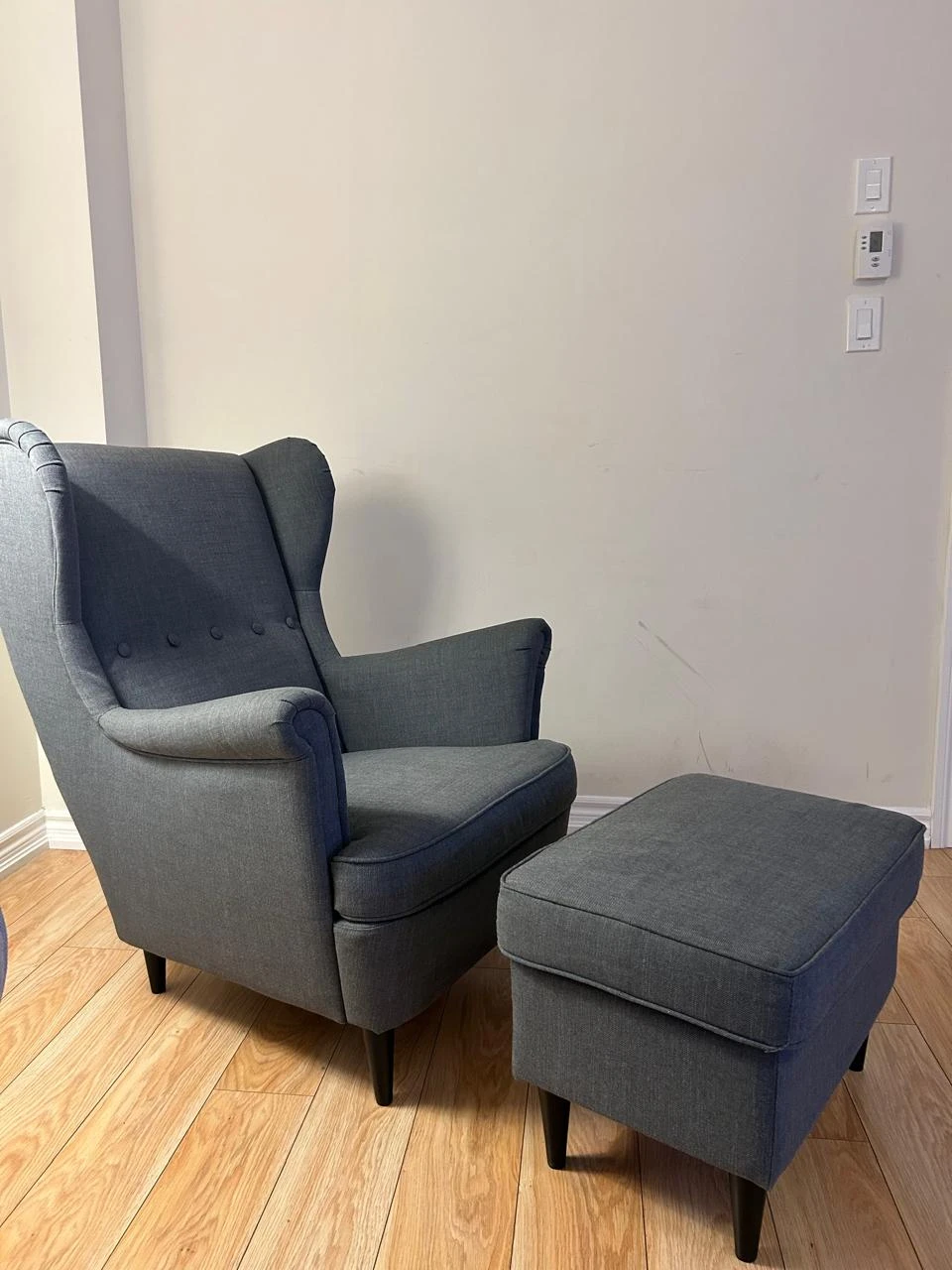 IKEA -Grey Wingback Chair with Ottoman - photo 2