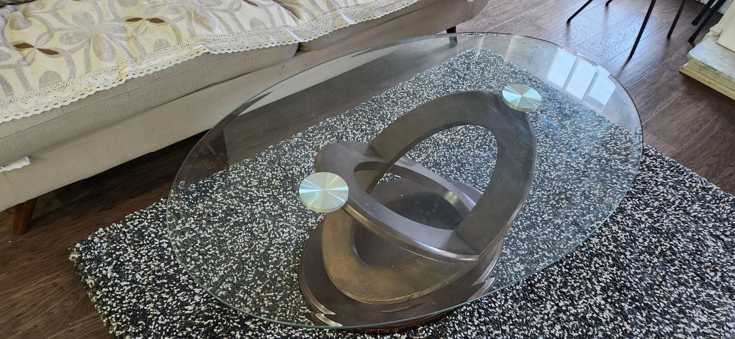 Oval Glass Top Coffee Table with Wood Base - photo 2