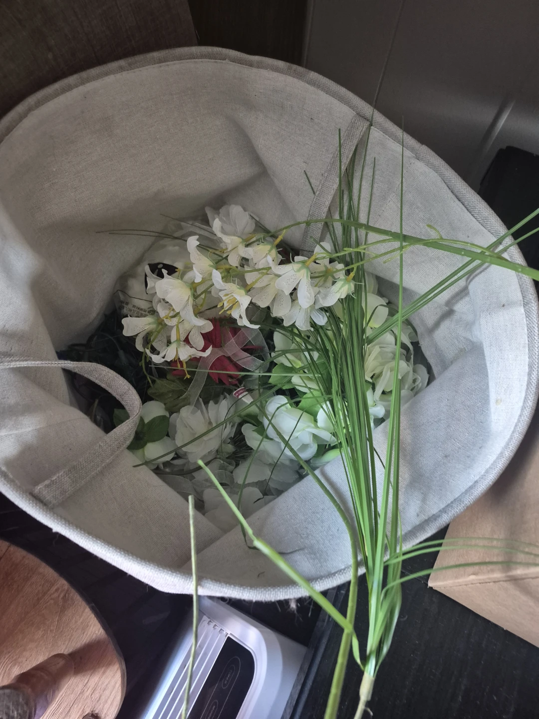 Artificial Flower Arrangement in Fabric Basket