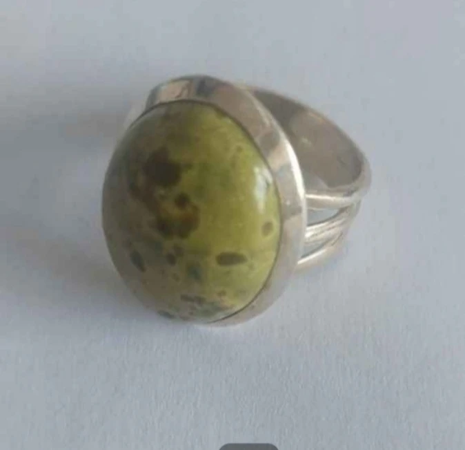 Silver and Green Stone Ring