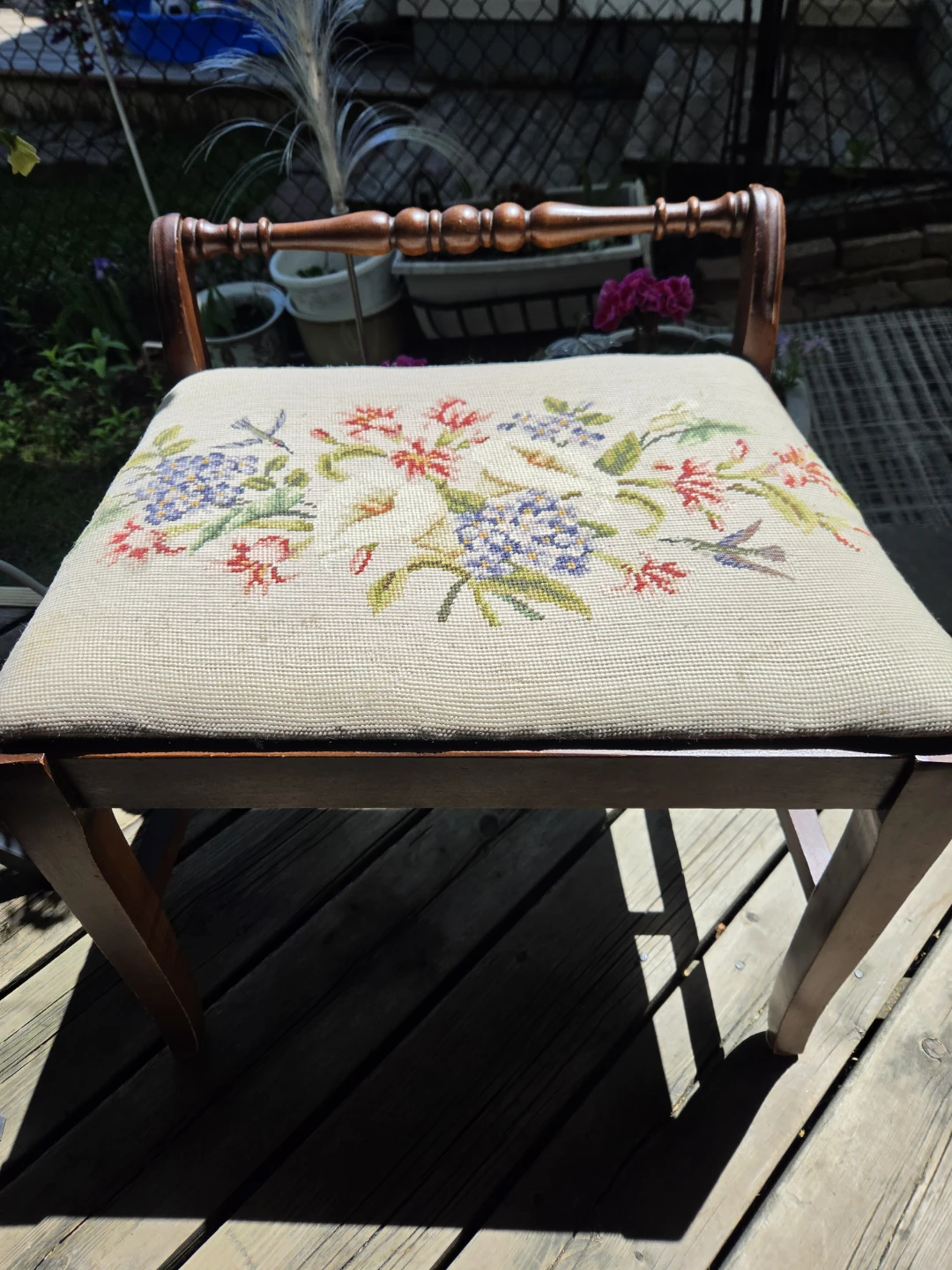 Vintage Needlepoint Stool/Bench