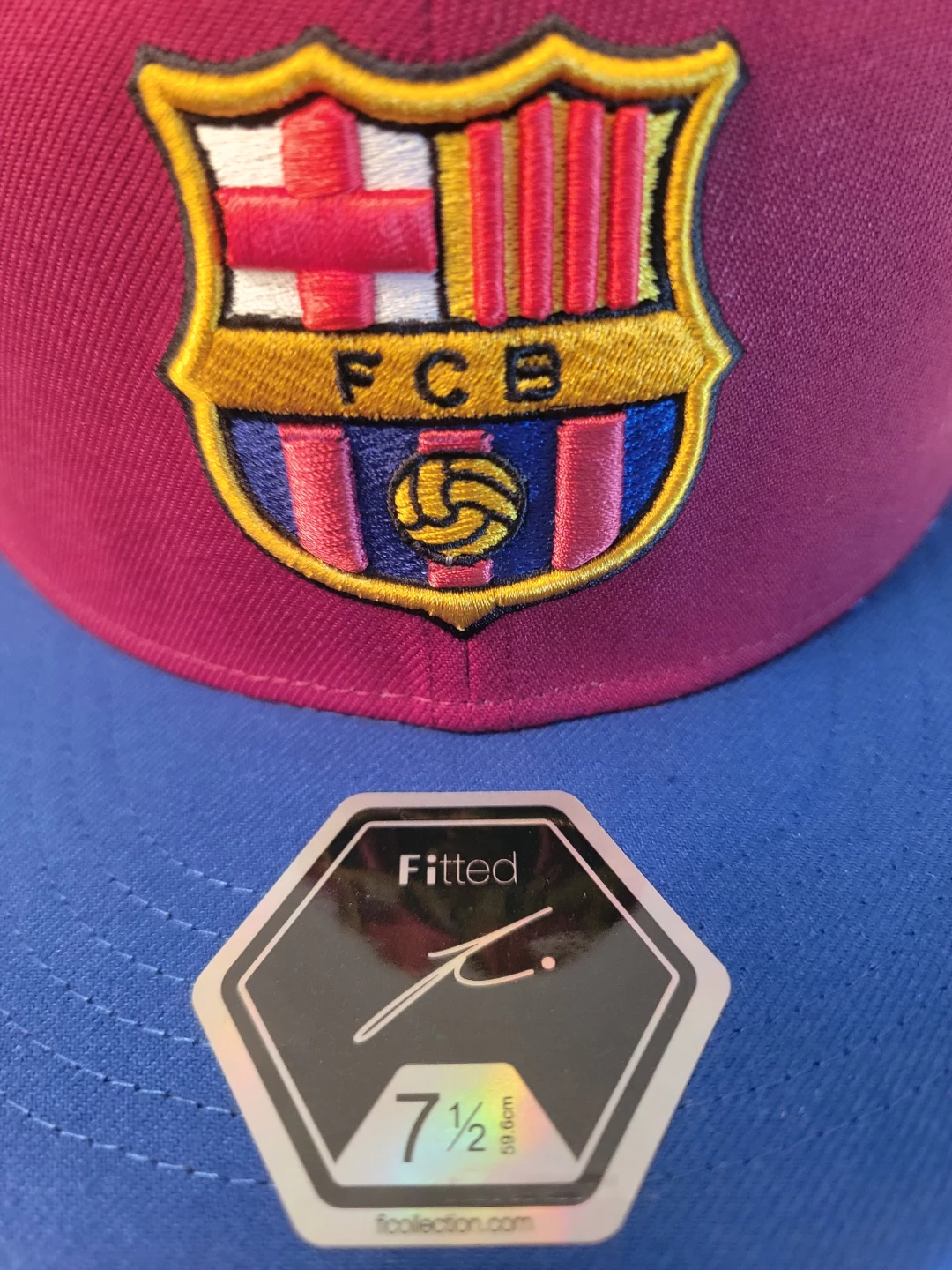 FC Barcelona Fitted Baseball Cap - Burgundy & Blue Size 7 1/2 - photo 2