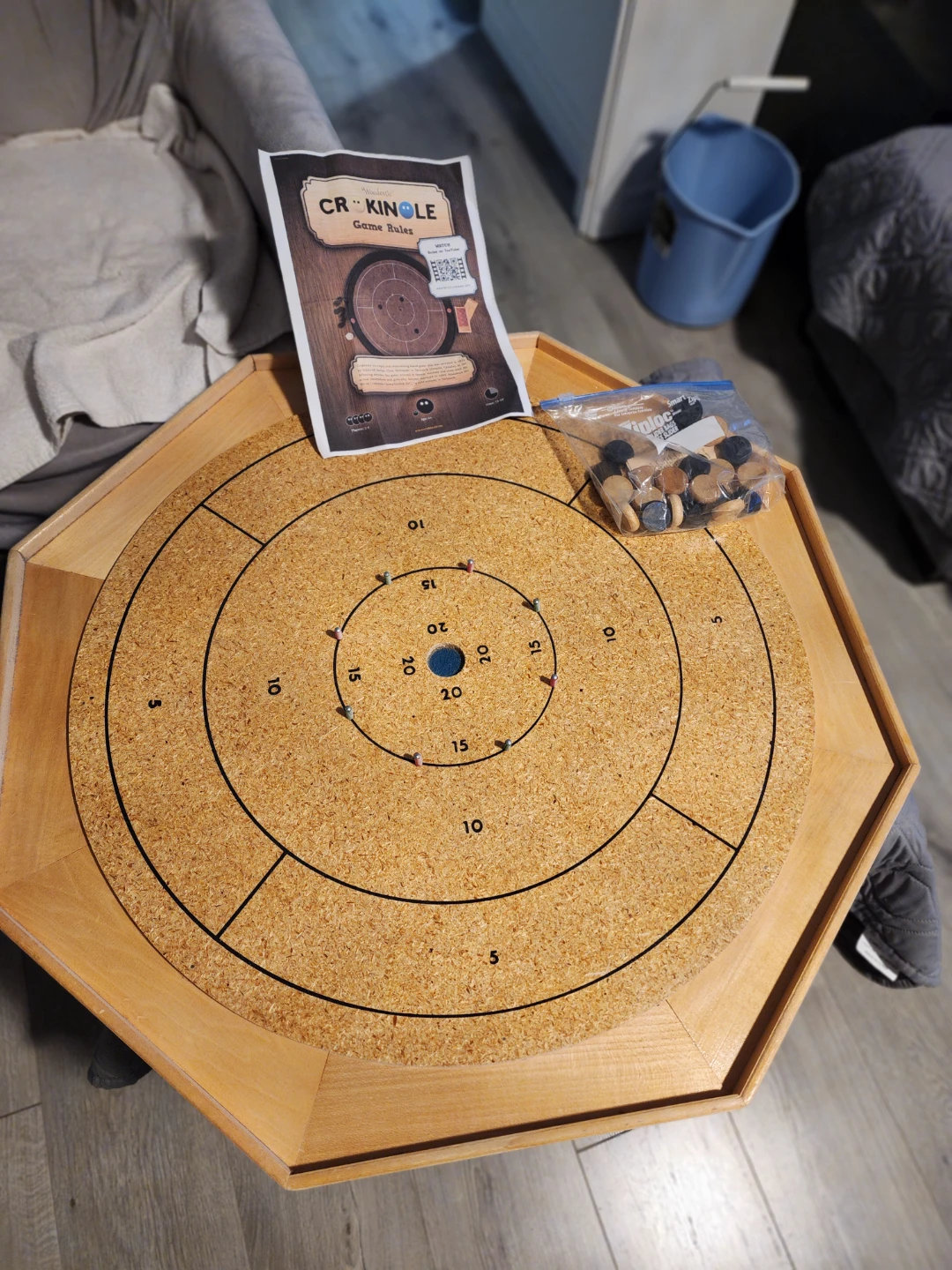 Crokinole Game Board with Pieces