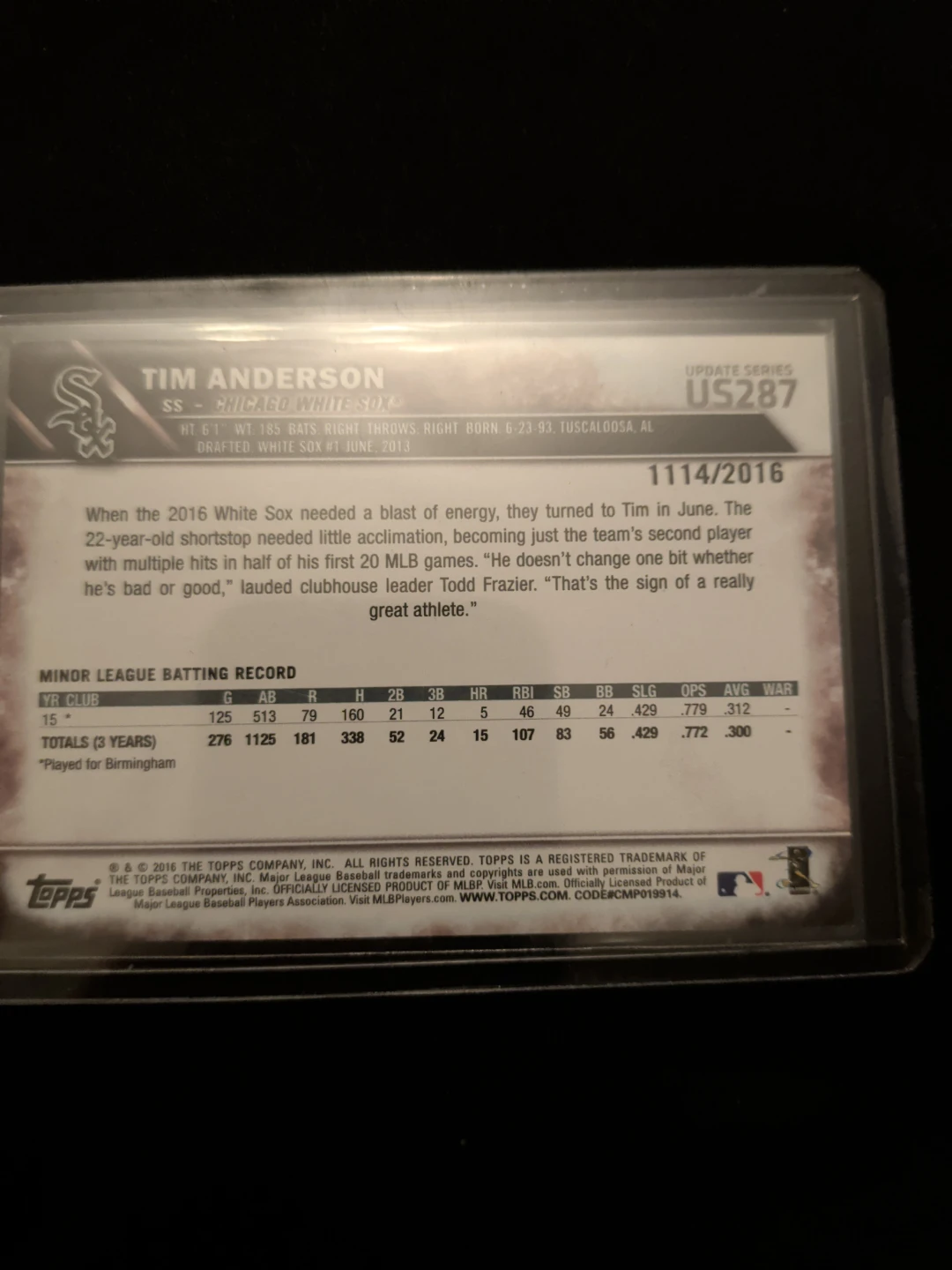2016 Topps Update US287 Tim Anderson - photo 2