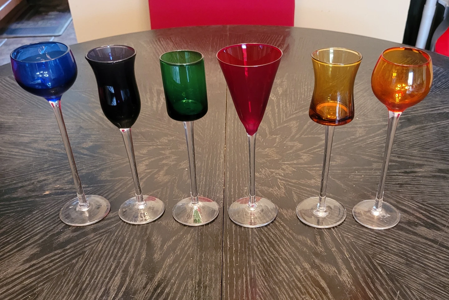 Set of 6 Coloured Glass Shot Glasses