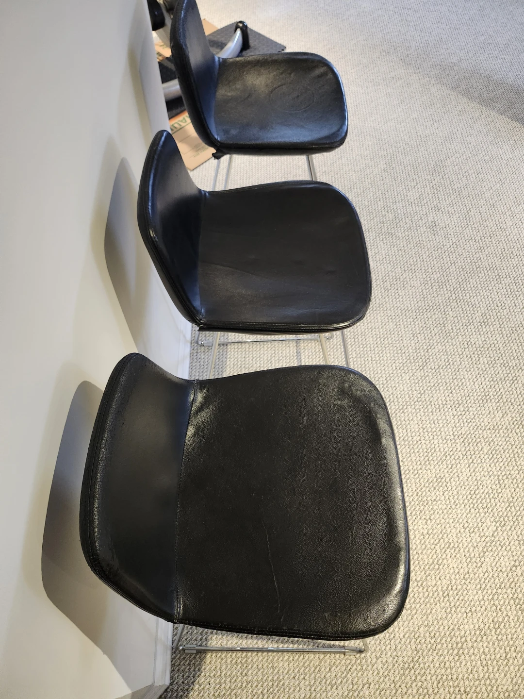Set of 3 Black Leather Bar Stools - photo 2