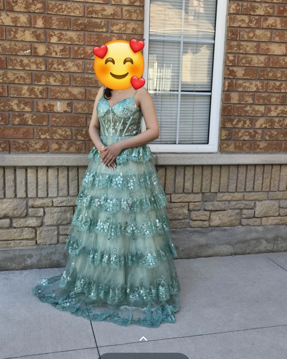 Mint Green Tiered Lace Formal Gown