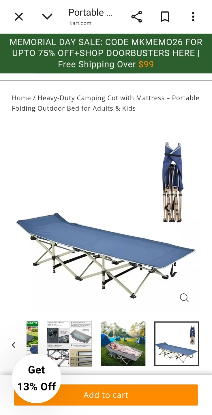 Folding Camping Cot with Removable Pad - photo 3