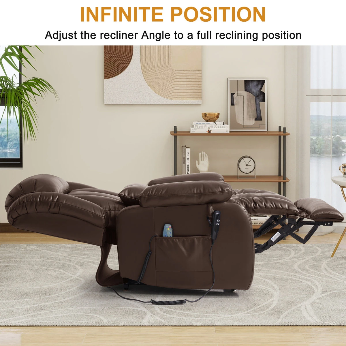 Brown Faux Leather Recliner Chair with Heat and Massage - photo 3