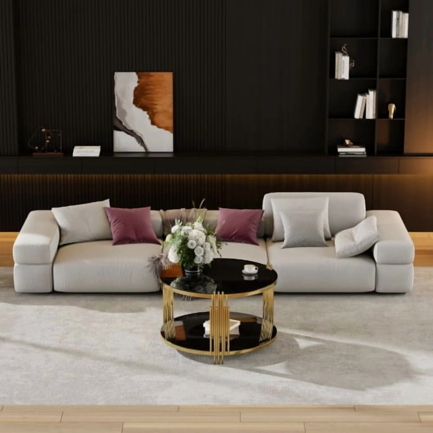 Round Coffee Table with Black Mirror Top and Gold Finish - photo 2