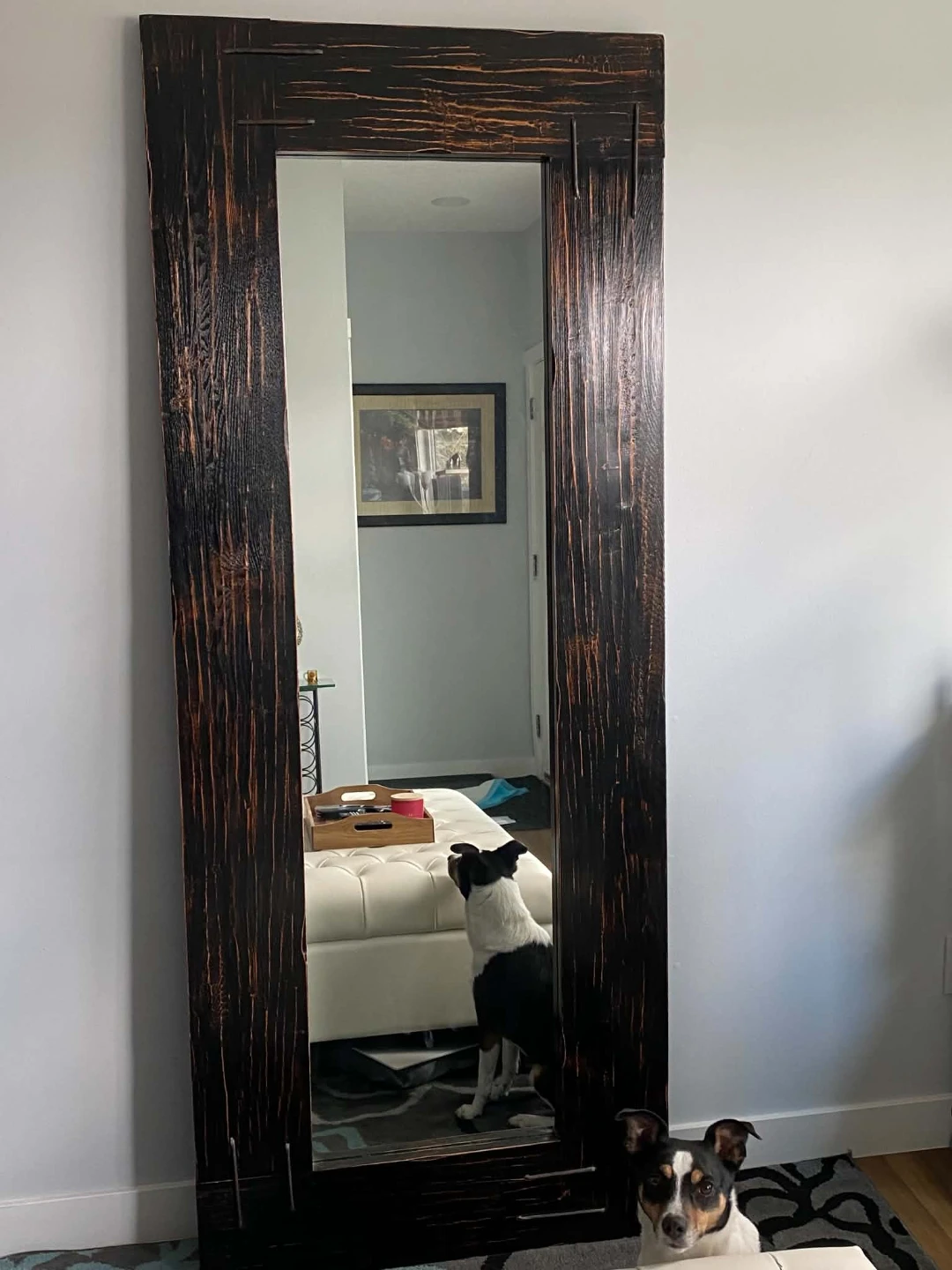 Tall Standing Mirror with Distressed Wood Frame