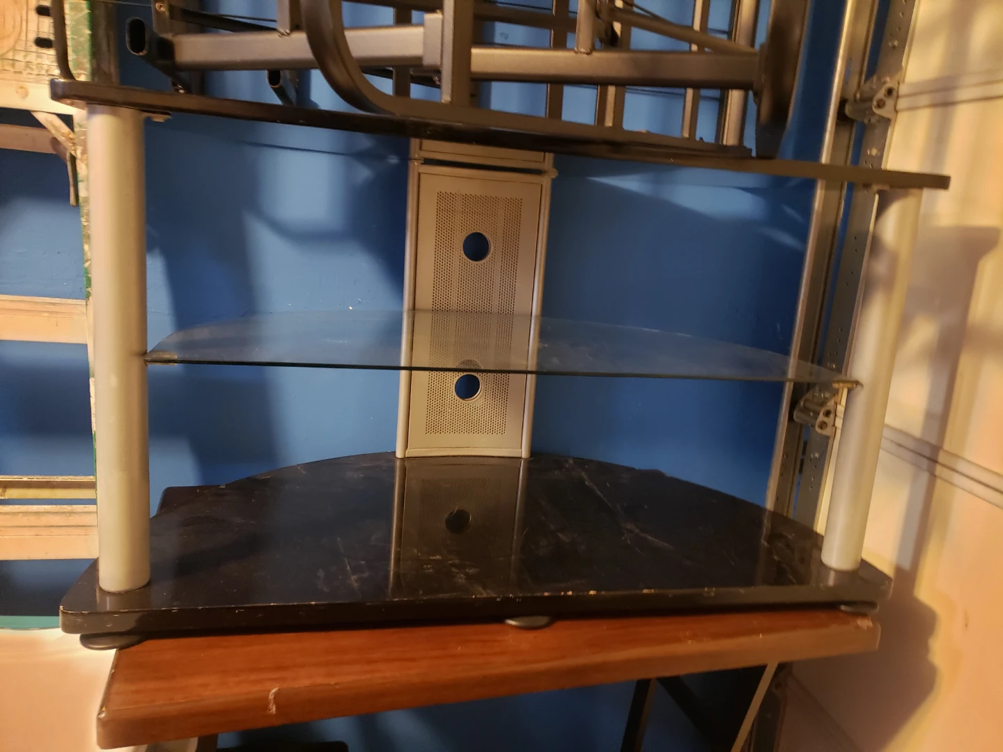 Black Corner TV Stand with Glass Shelves