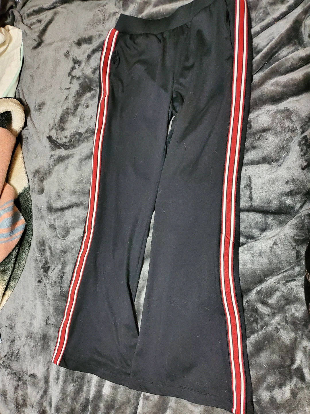 Black flared track pants with red and white stripes - photo 3