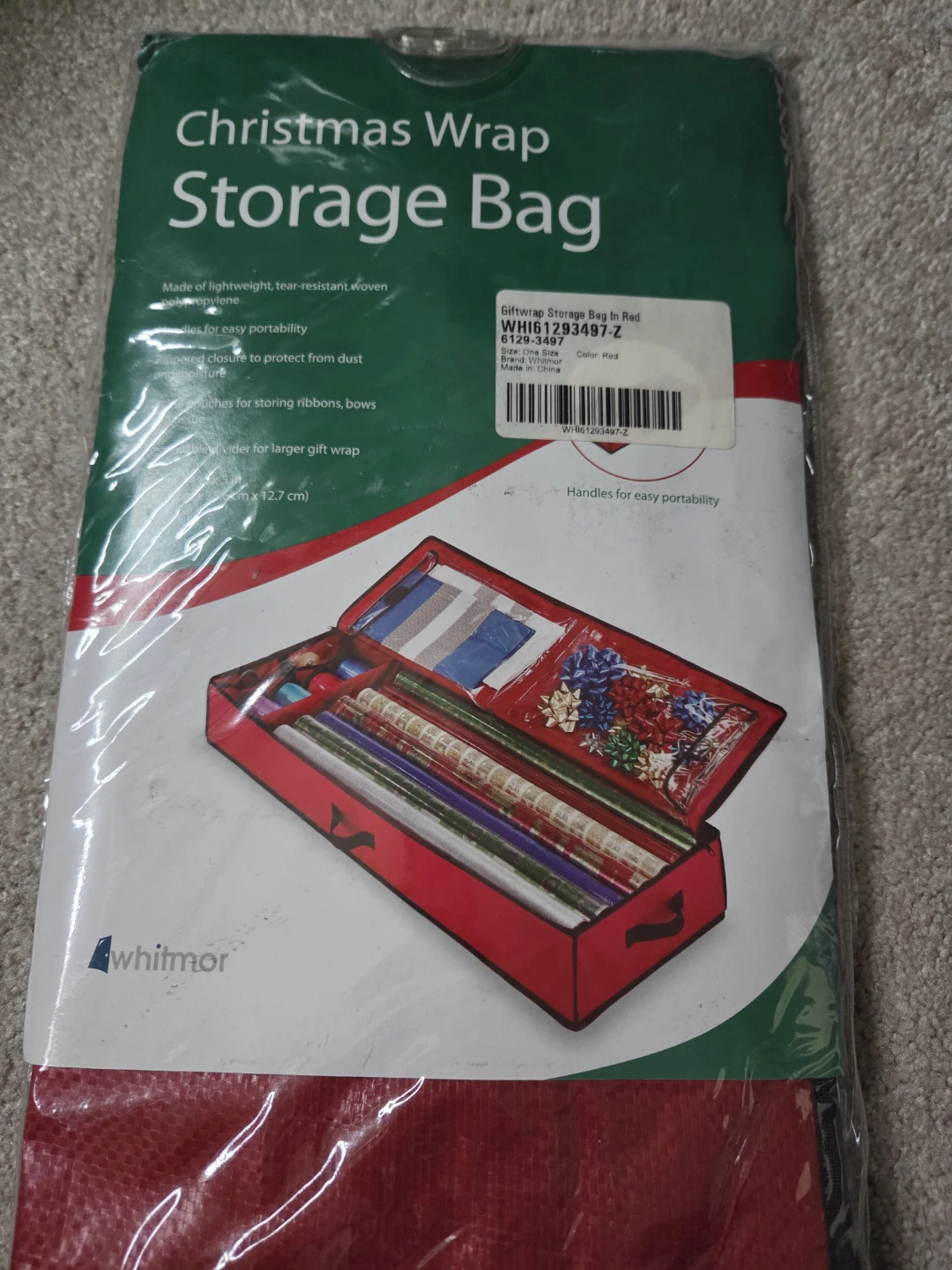Whitmor Christmas Wrap Storage Bag - Red
