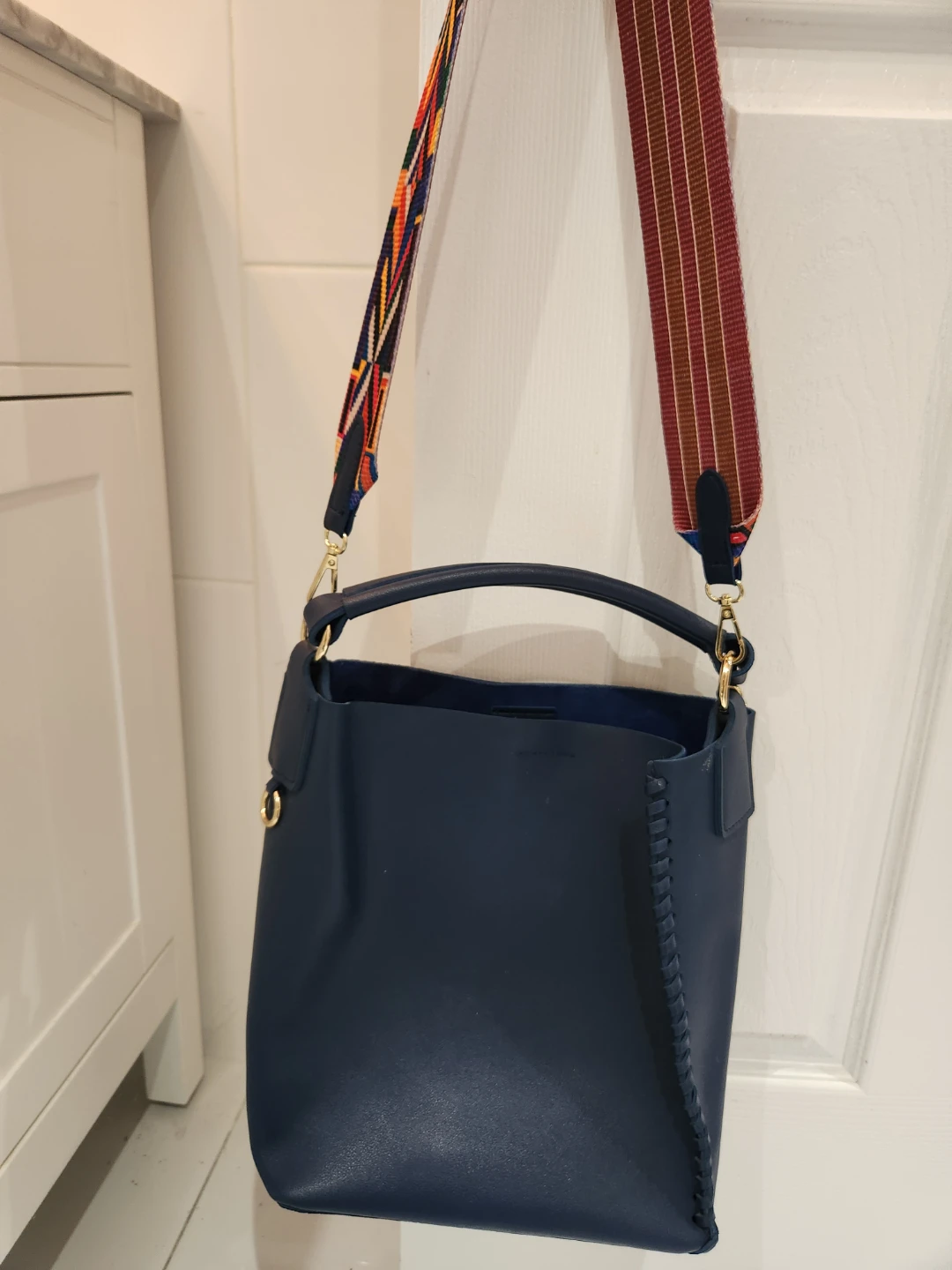 Navy Blue Bucket Bag with Strap - photo 2