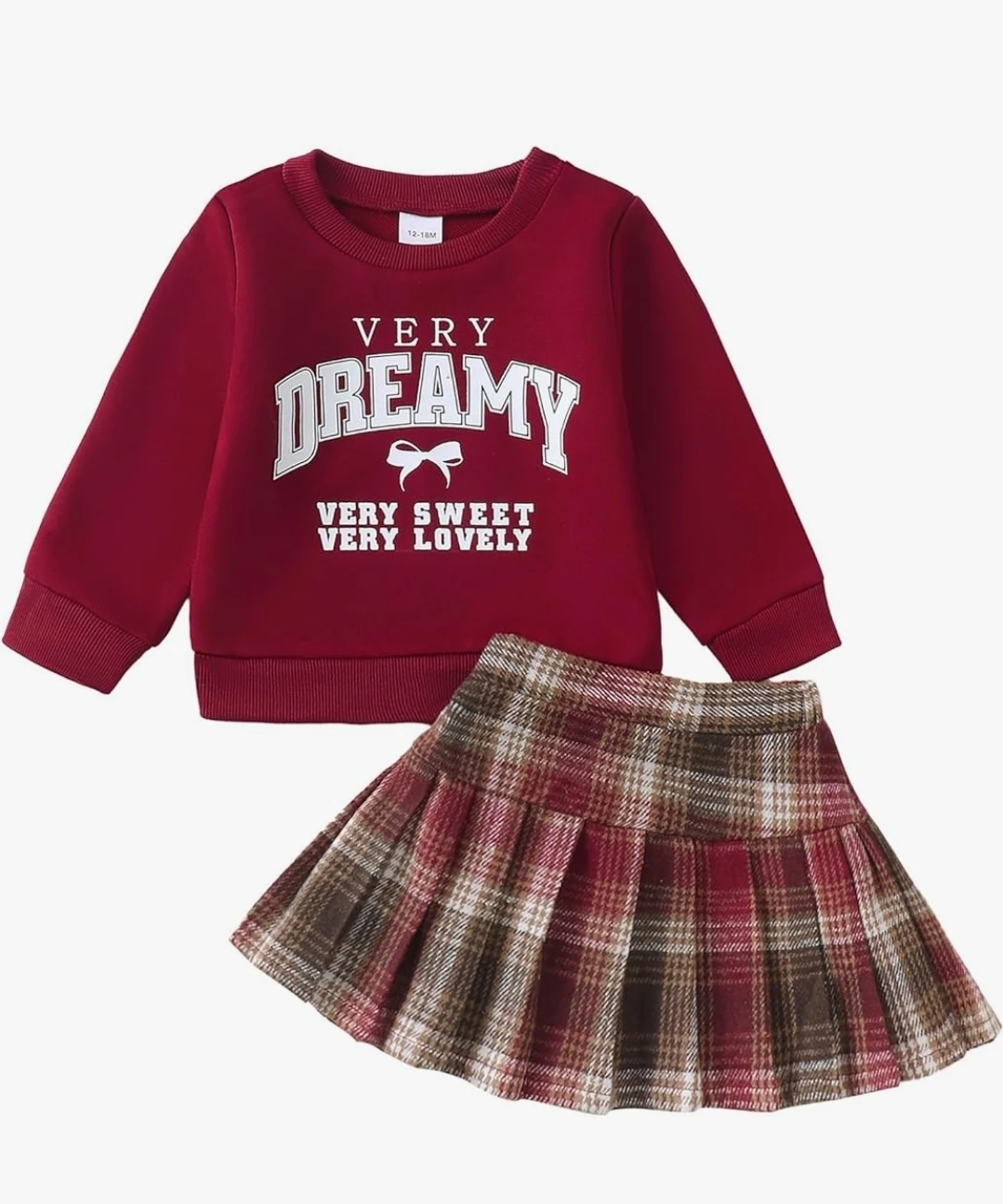 Girls Red Sweatshirt and Plaid Skirt Set Size 2T/3T